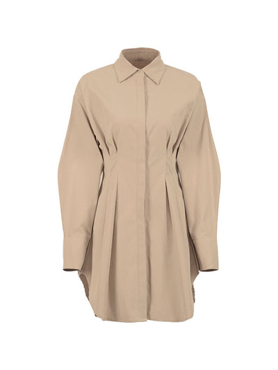 Vintage Fold Pleated Detail Shirt Long Sleeve Mini Dress