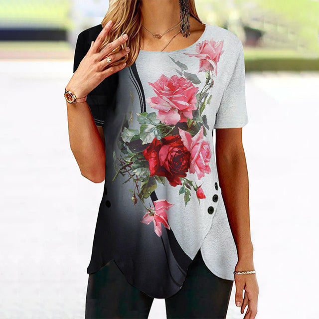 Onregelmatige Blouse Met Rozenprint