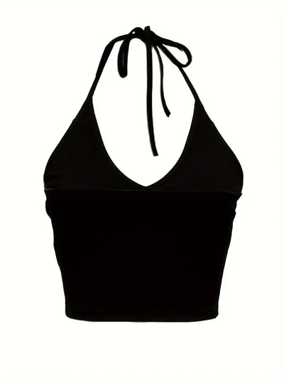 Basic Backless V Neck Halter Crop Top