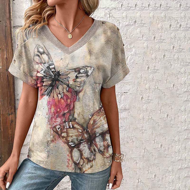 Vintage T-Shirt Met Vlinderprint