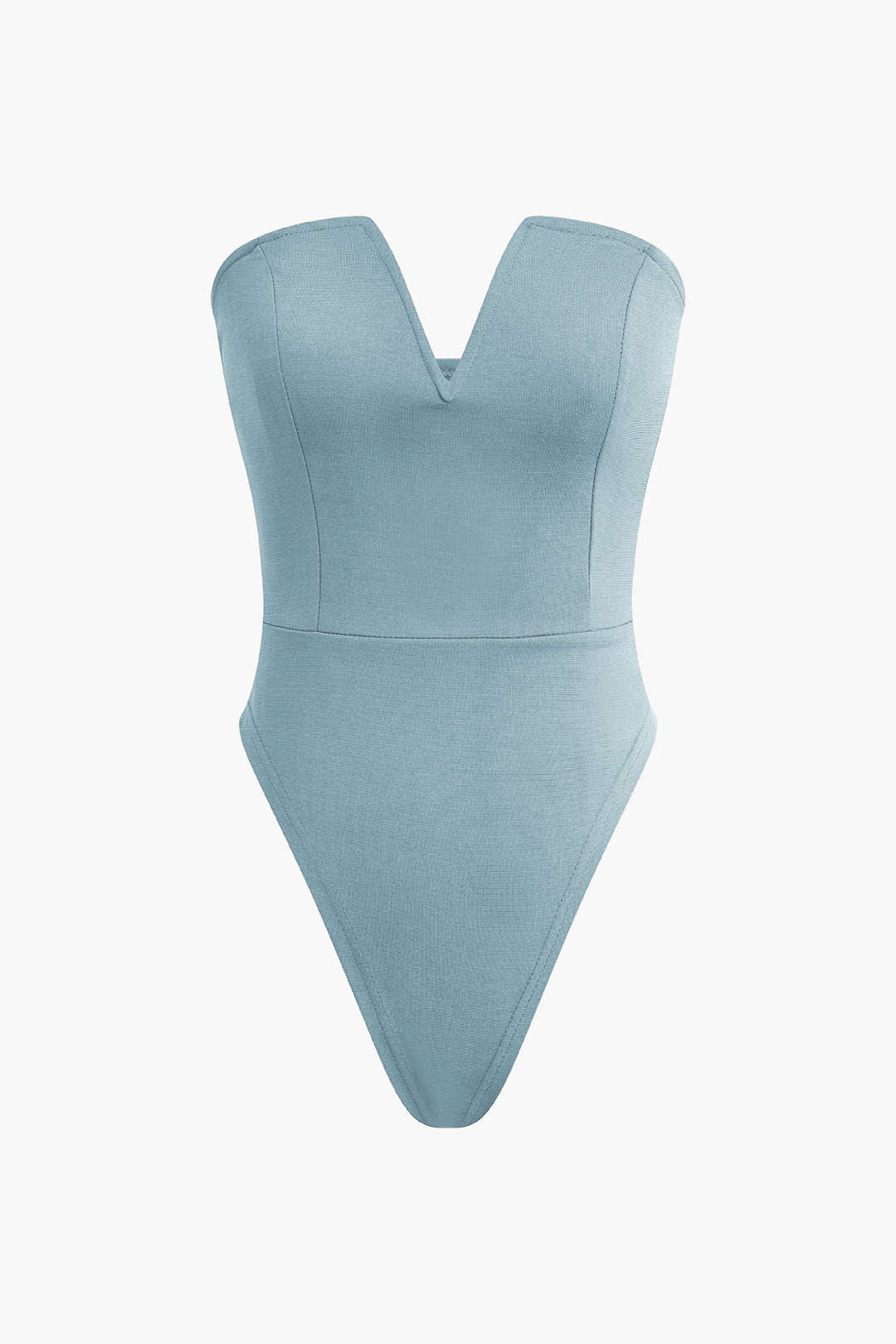 Solid Color V Neck Strapless Bodysuit