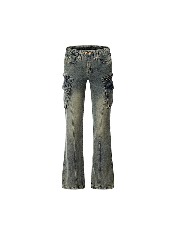 Retro Workwear Narrow Version Cargo Flare Jeans