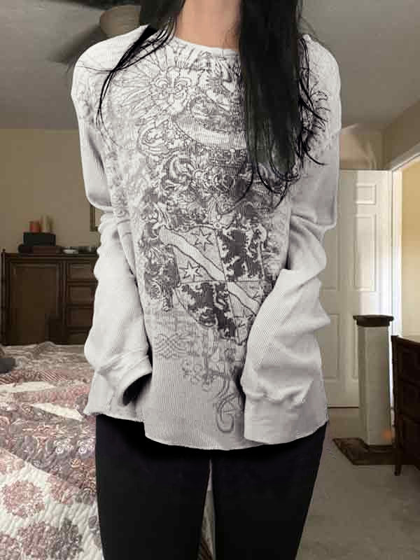 White Punk Oversized Print Long Sleeve Tee