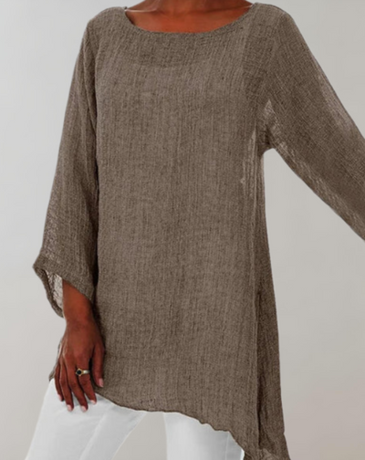 Ahmande - oversized top met lange mouwen, ronde hals en assymetrisch detail