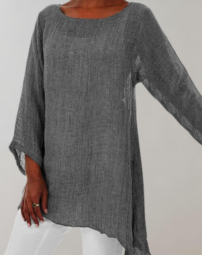 Ahmande - oversized top met lange mouwen, ronde hals en assymetrisch detail