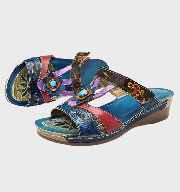 Ariel - platte damespantoffels met bloemendessin en slip-on