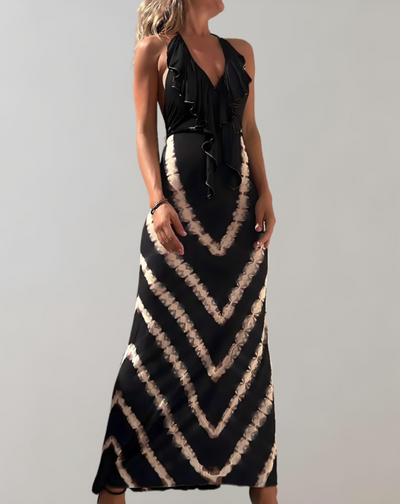 Belinda - Mouwloze en rugloze halter maxi-jurk met V-patroon