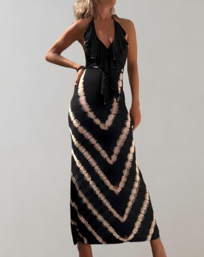 Belinda - Mouwloze en rugloze halter maxi-jurk met V-patroon