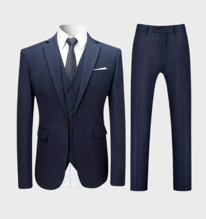 Antonio - 3-delige herenblazer met revers en enkele borst in combinatie met een broek met