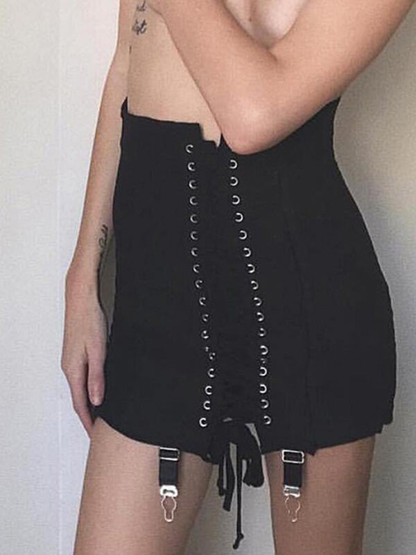 Punk Bandage Wrap Mini Skirt with Lace Up