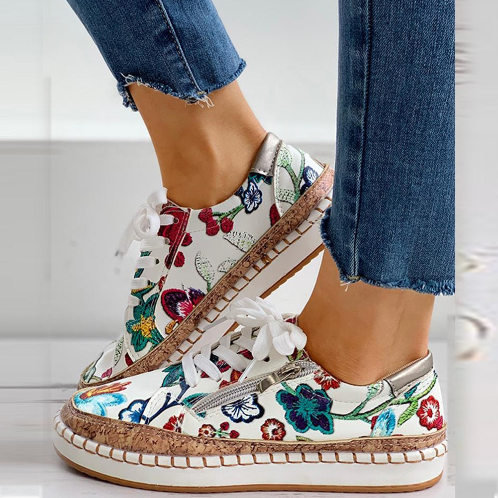 Ginevra™ - Sneakers met Bloemprint en Veters