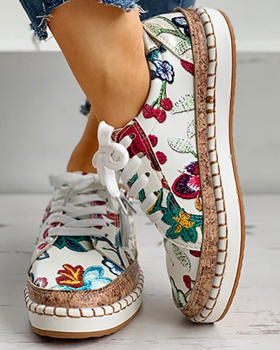 Ginevra™ - Sneakers met Bloemprint en Veters