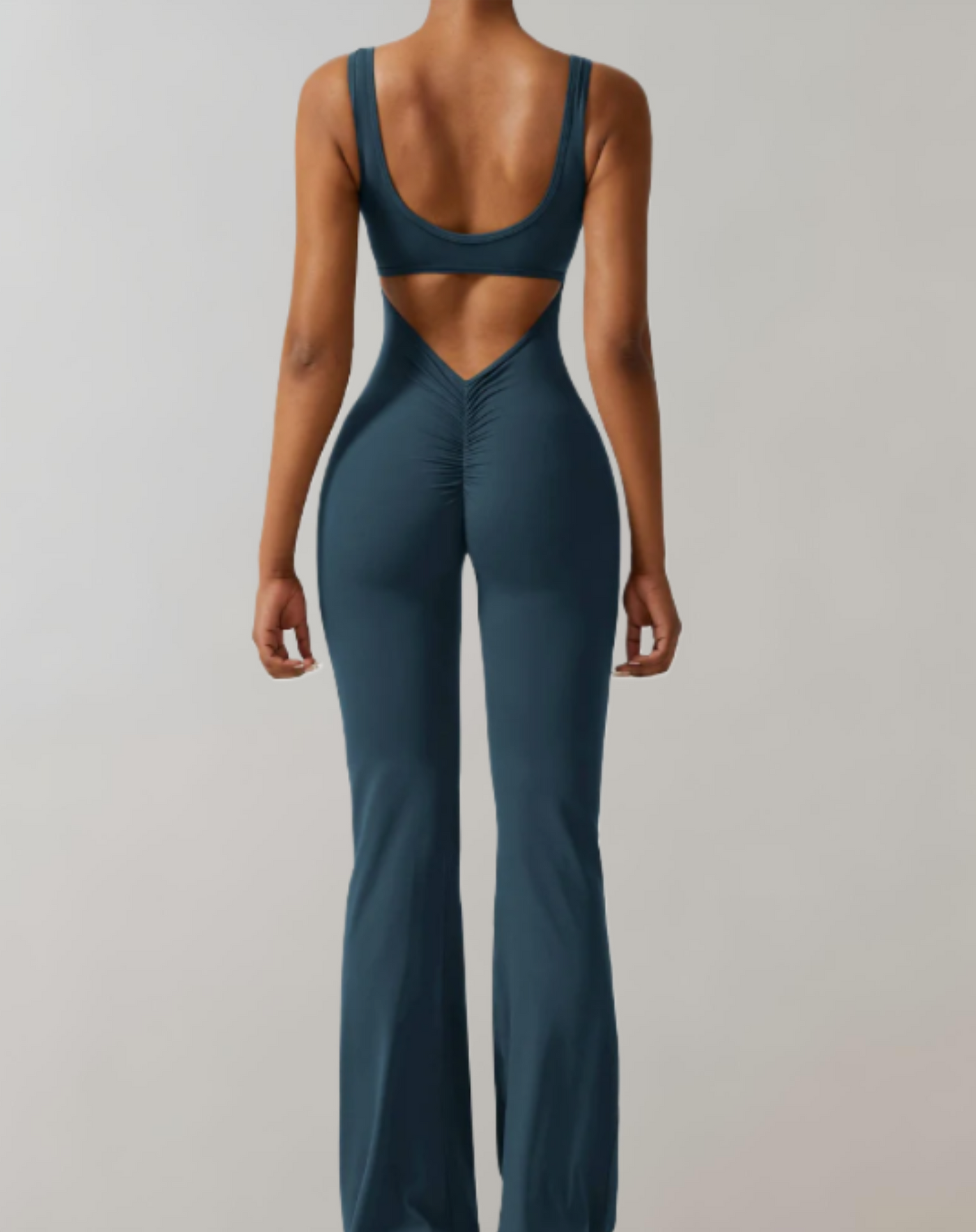 Carol - mouwloze bodycon jumpsuit met rugloze, U&V rugdetails