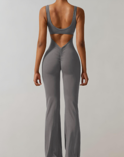 Carol - mouwloze bodycon jumpsuit met rugloze, U&V rugdetails