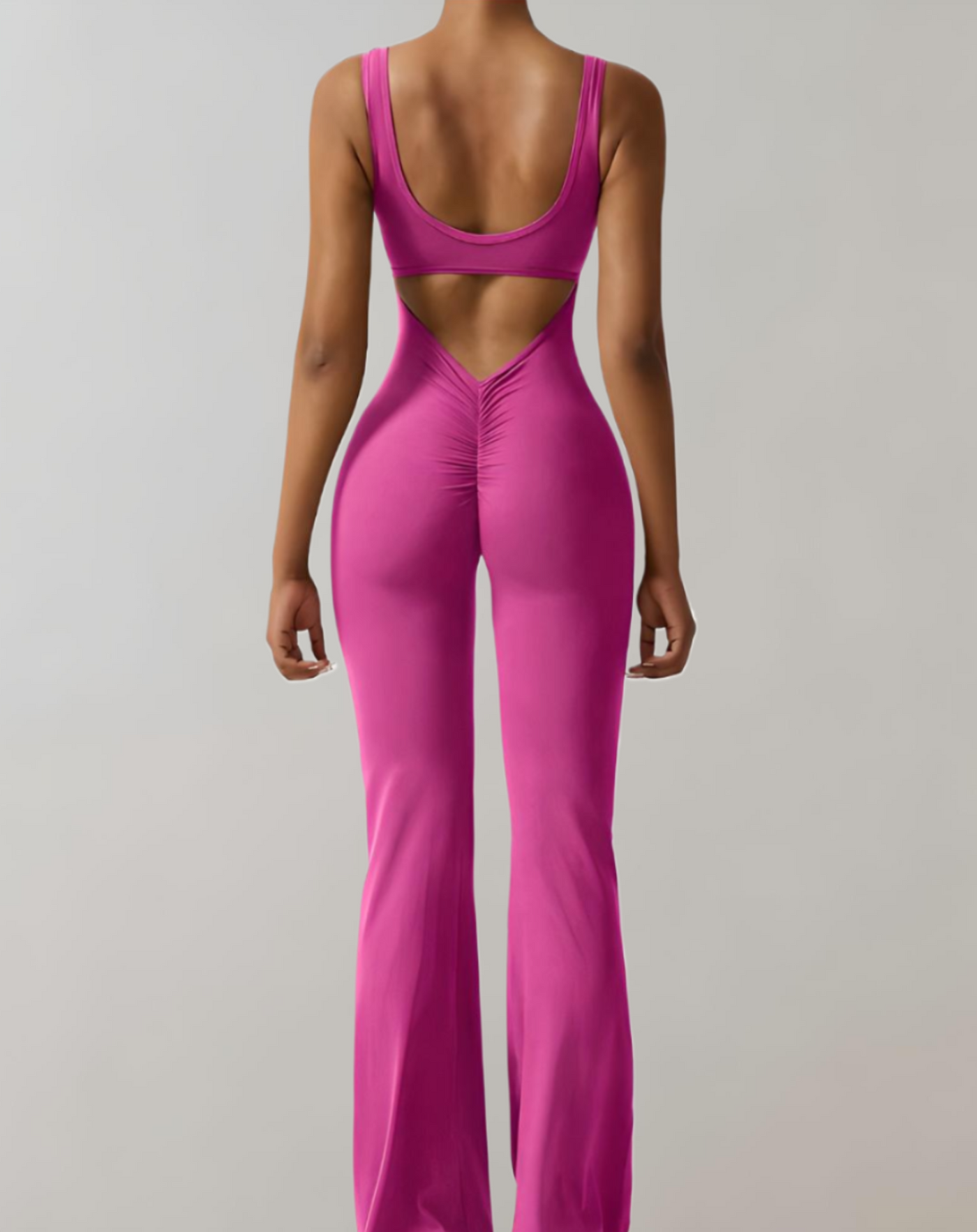 Carol - mouwloze bodycon jumpsuit met rugloze, U&V rugdetails