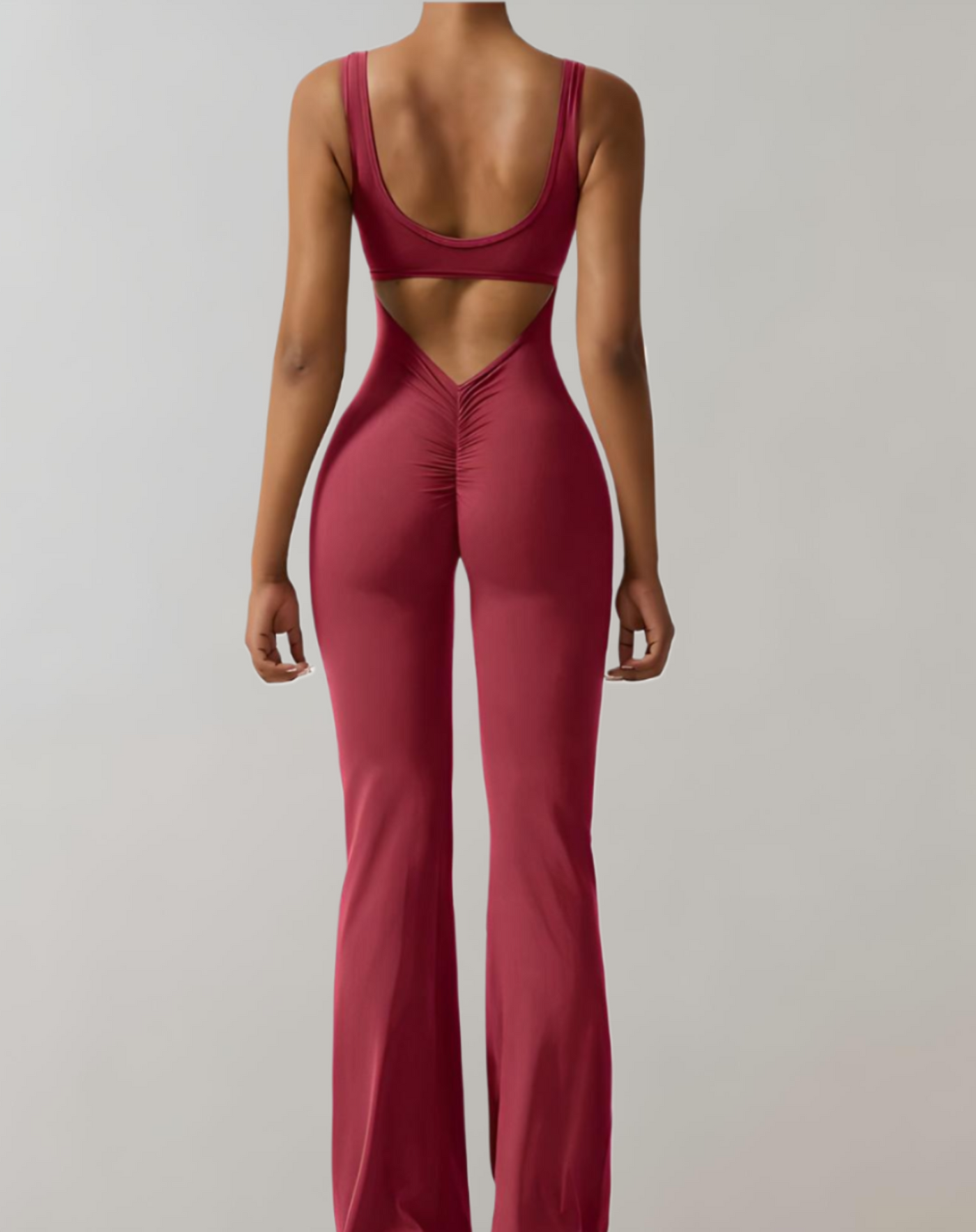 Carol - mouwloze bodycon jumpsuit met rugloze, U&V rugdetails