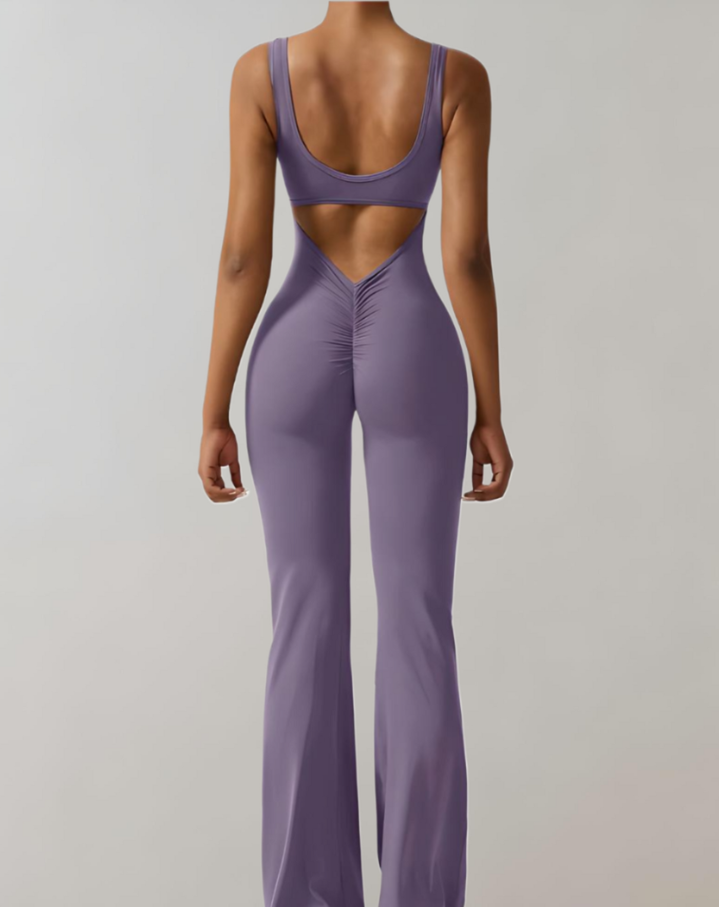 Carol - mouwloze bodycon jumpsuit met rugloze, U&V rugdetails