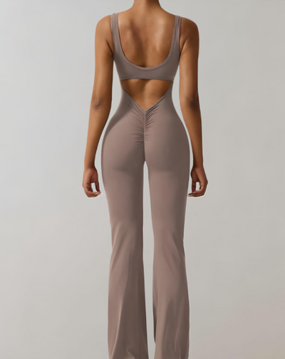 Carol - mouwloze bodycon jumpsuit met rugloze, U&V rugdetails