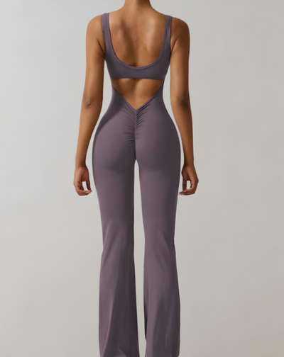 Carol - mouwloze bodycon jumpsuit met rugloze, U&V rugdetails