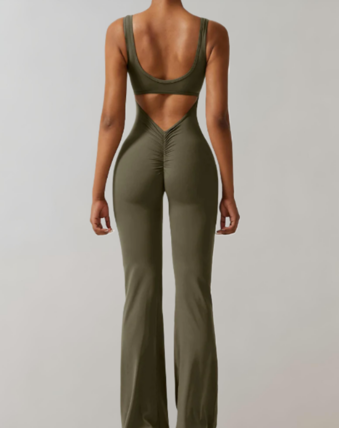 Carol - mouwloze bodycon jumpsuit met rugloze, U&V rugdetails