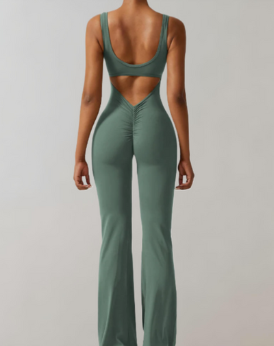 Carol - mouwloze bodycon jumpsuit met rugloze, U&V rugdetails