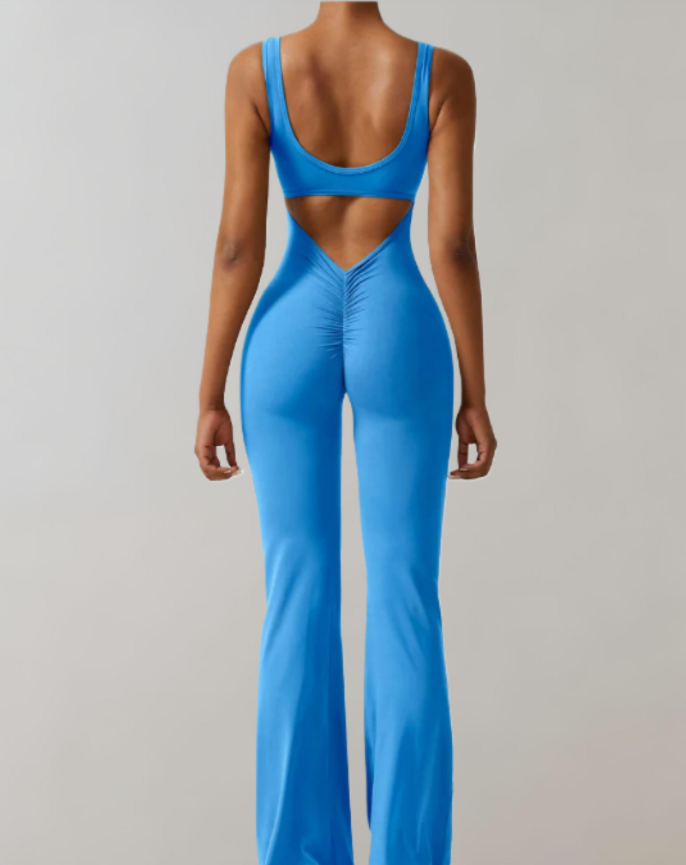 Carol - mouwloze bodycon jumpsuit met rugloze, U&V rugdetails