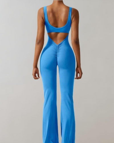 Carol - mouwloze bodycon jumpsuit met rugloze, U&V rugdetails