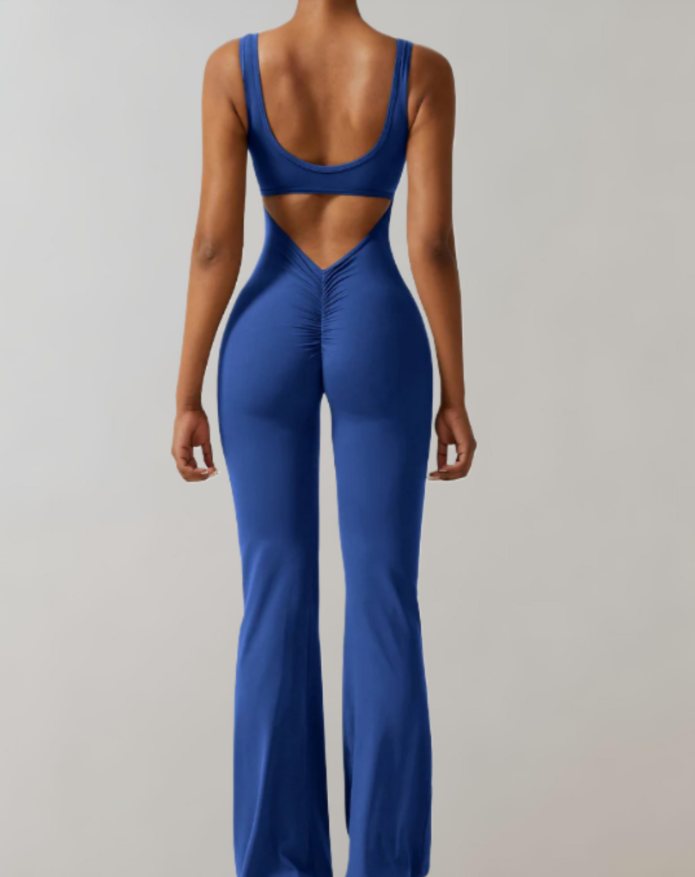 Carol - mouwloze bodycon jumpsuit met rugloze, U&V rugdetails