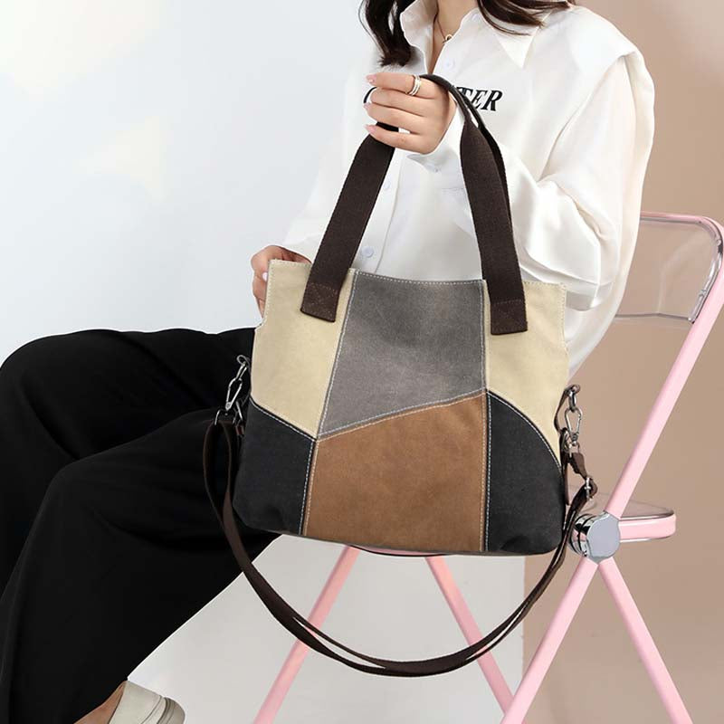 Vintage Contrasterende Canvas Tas