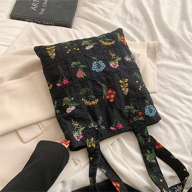 Canvas Tas Met Geborduurde Bloemen