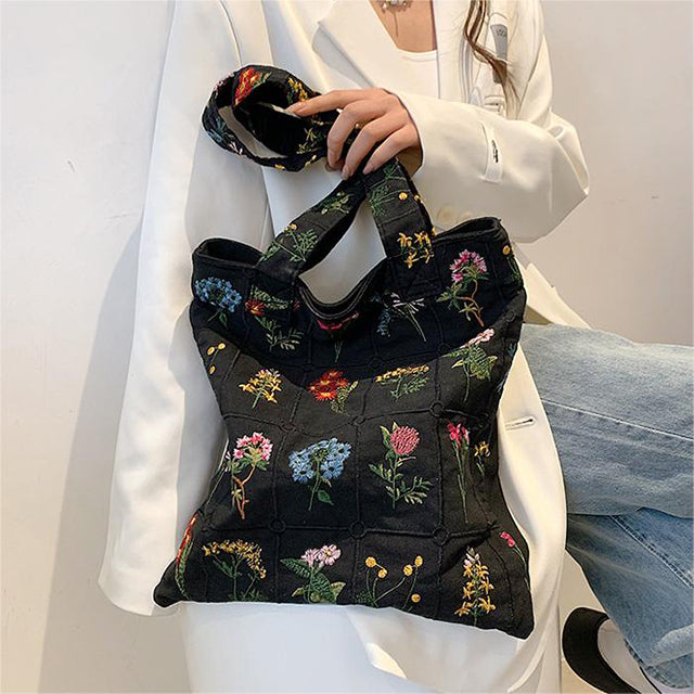 Canvas Tas Met Geborduurde Bloemen