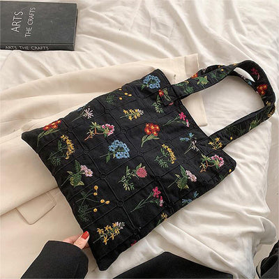 Canvas Tas Met Geborduurde Bloemen