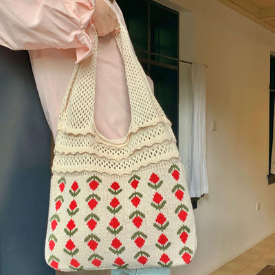 Casual Gebreide Tas Met Bloemen