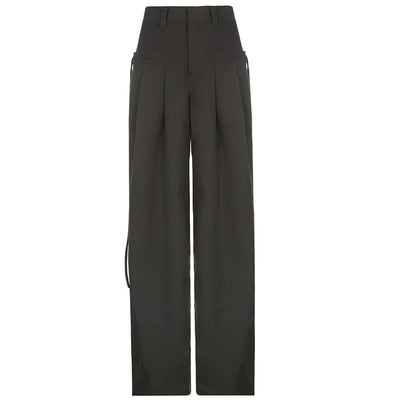 Solid Color Y2K Cross Over Pleated Tailored Pants