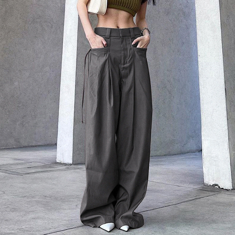 Solid Color Y2K Cross Over Pleated Tailored Pants