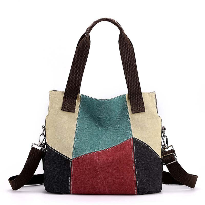 Vintage Contrasterende Canvas Tas