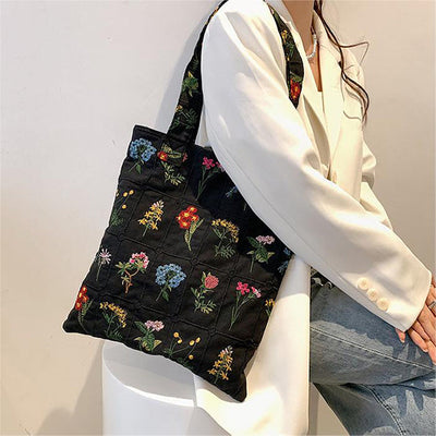 Canvas Tas Met Geborduurde Bloemen