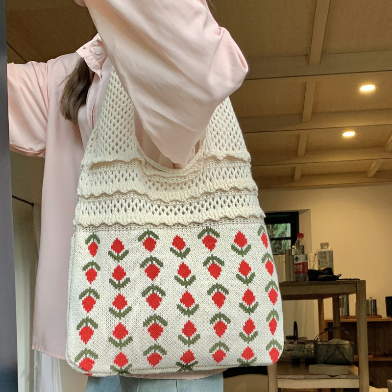 Casual Gebreide Tas Met Bloemen