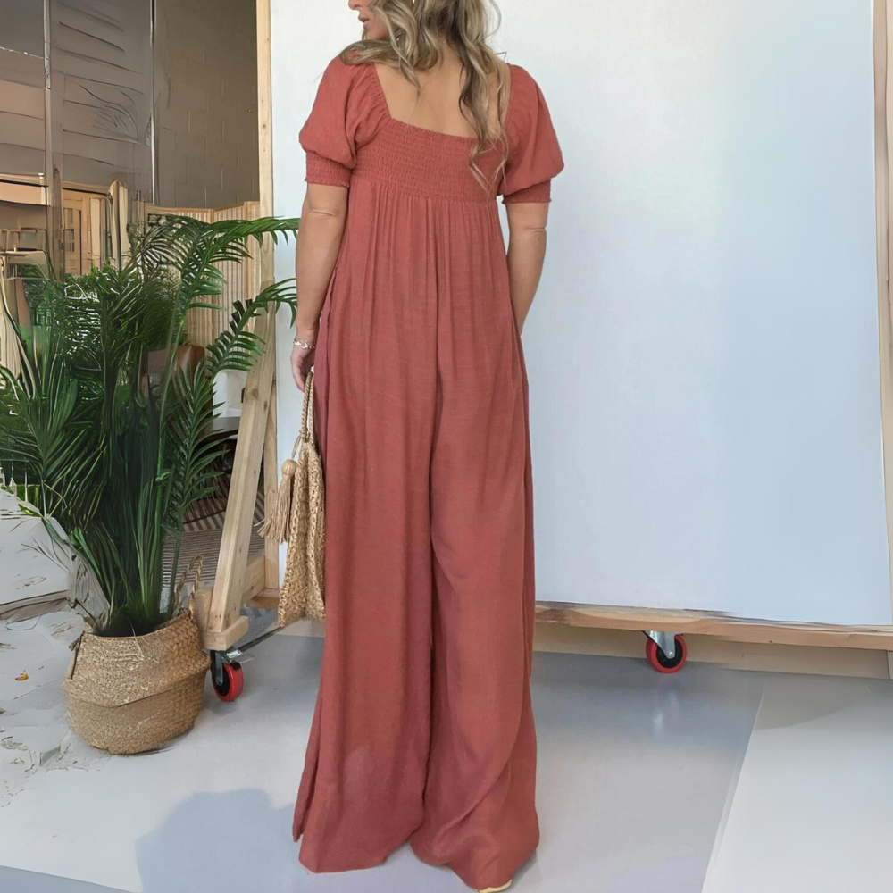 Penelope - Vierkante Hals Jumpsuit met Gedetailleerde Knopen