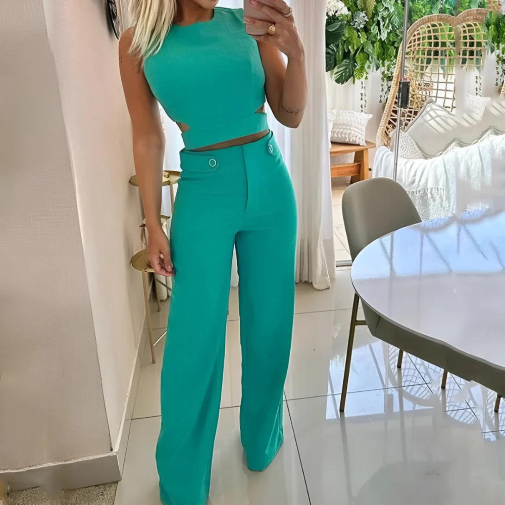 Scarlett - Chique Crop Top & Lange Broek met Hoge Taille