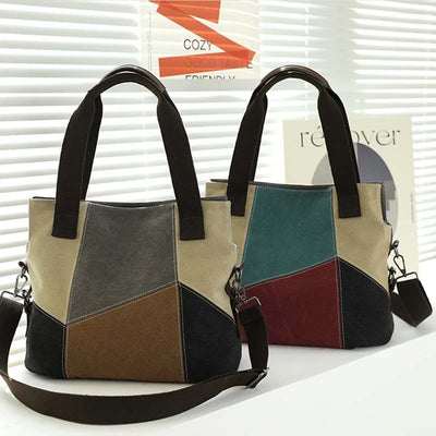 Vintage Contrasterende Canvas Tas