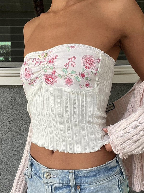 Floral Knitted Bandeau Top with Patchwork