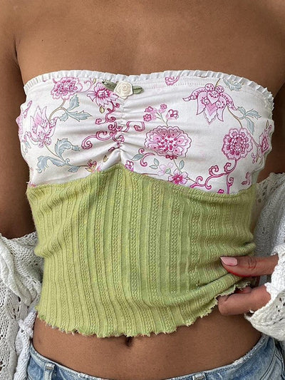 Floral Knitted Bandeau Top with Patchwork