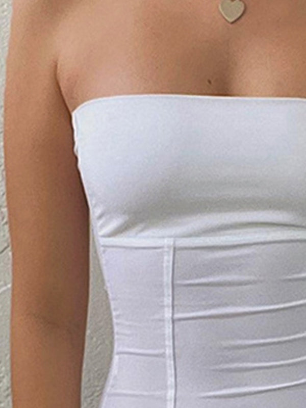 White Vintage Paneled Sleeveless Bandeau Top