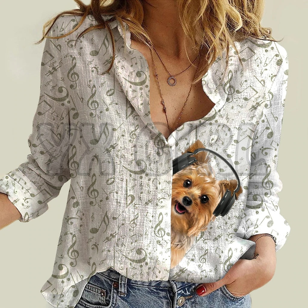 Camilla™ - Blouse met Funny Dog Print