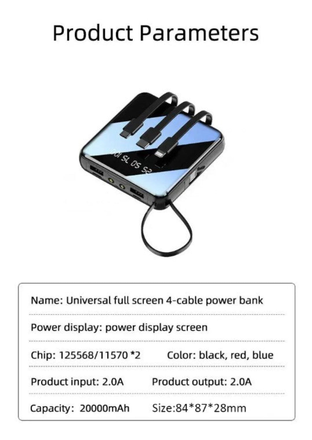 Mini Power Bank | 4-Kabel 20000 mAh