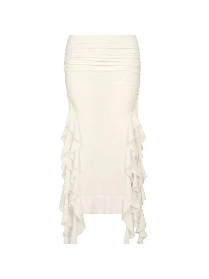 White Vintage Jellyfish Lace Pleated Wrap Hip Maxi Skirt