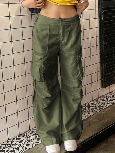 Green Hip Pop Low Rise Side Zip Up Cargo Pants