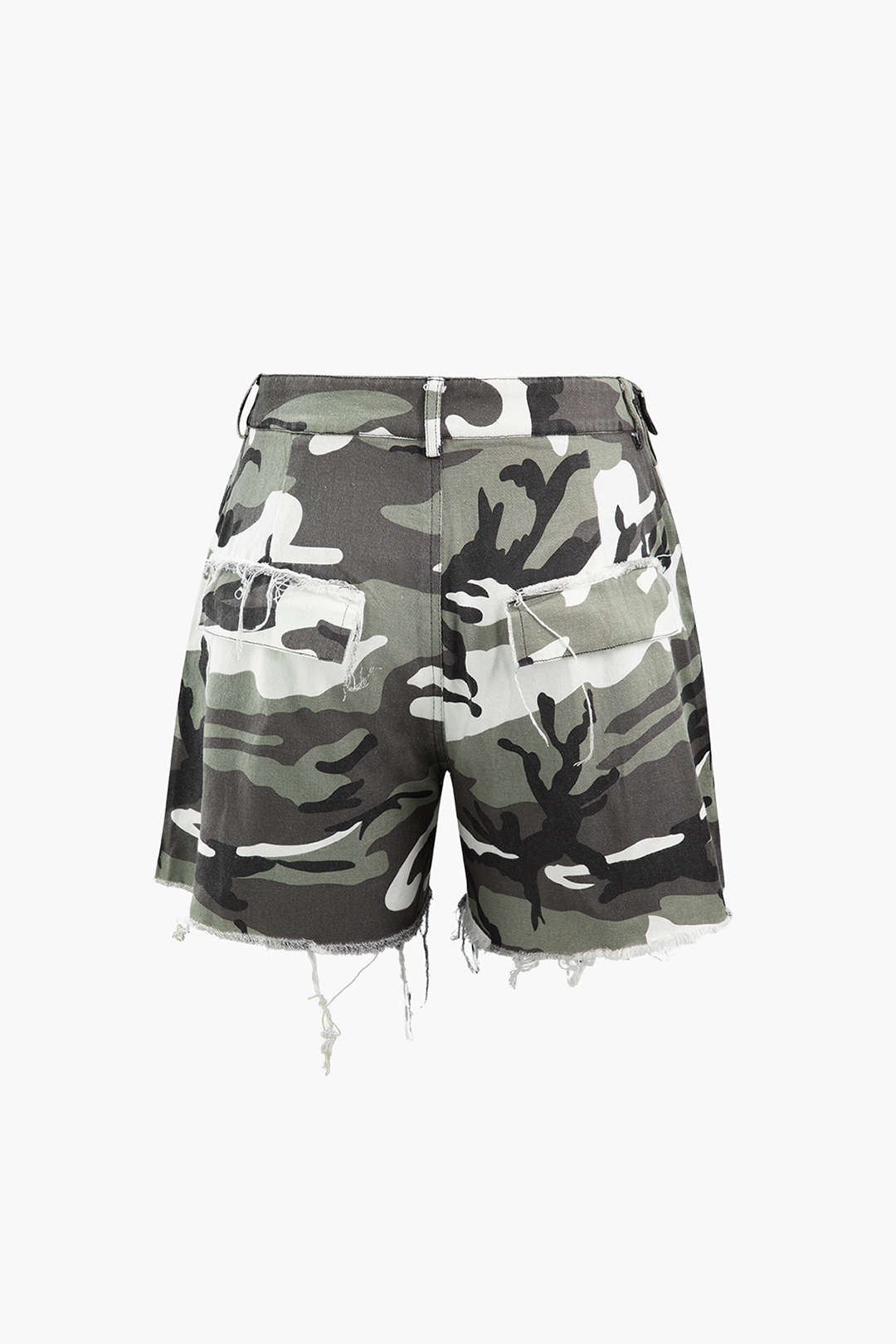 Retro Camo Destroyed Tie Up Cargo Shorts