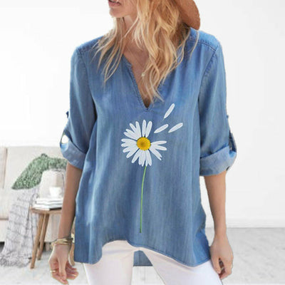 【Katoen En Linnen】Casual Blouse Met Madeliefjesprint